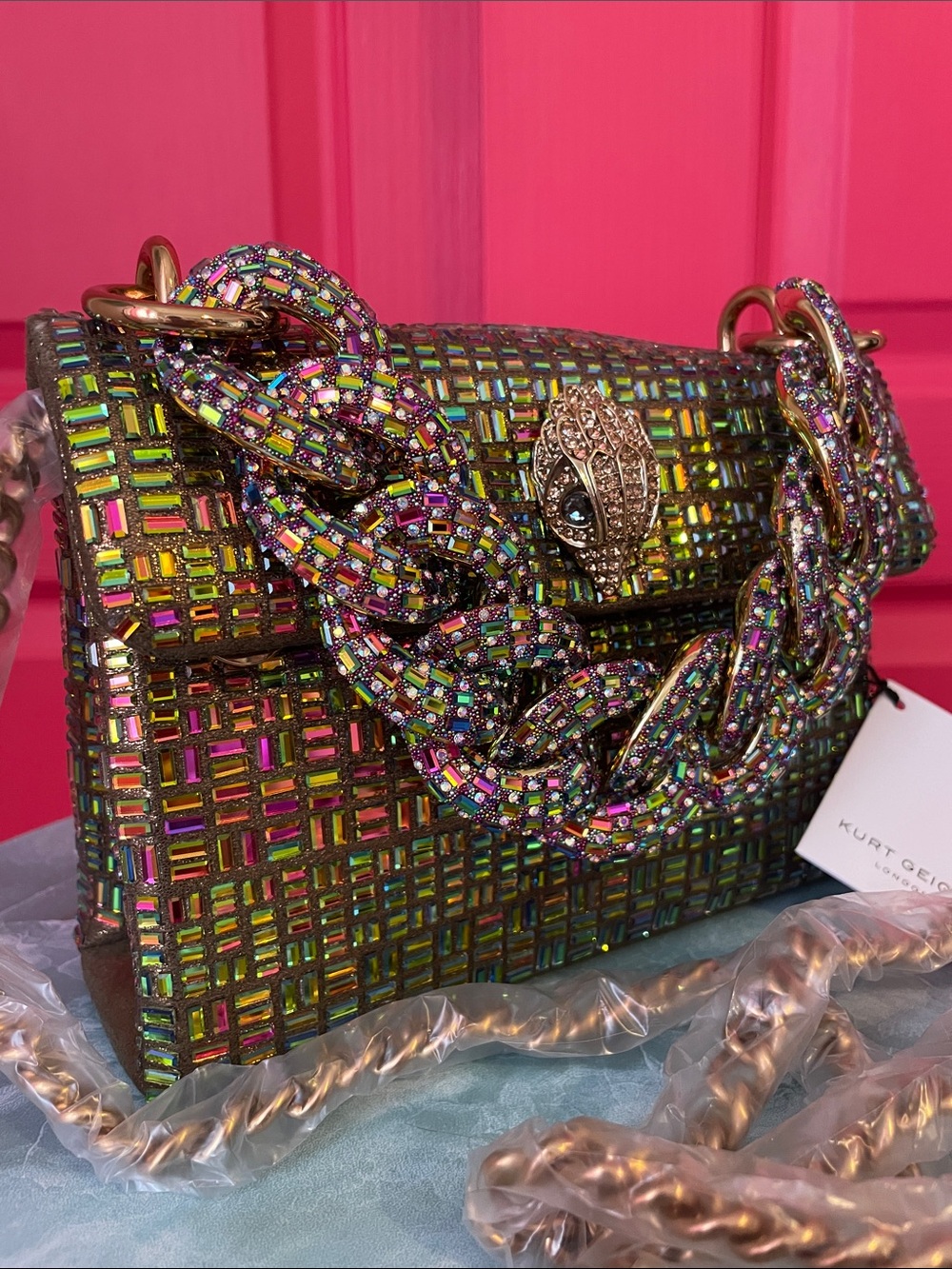 KURT GEIGER RAINBOW/GOLD Kensington w/chunky chain - NEW